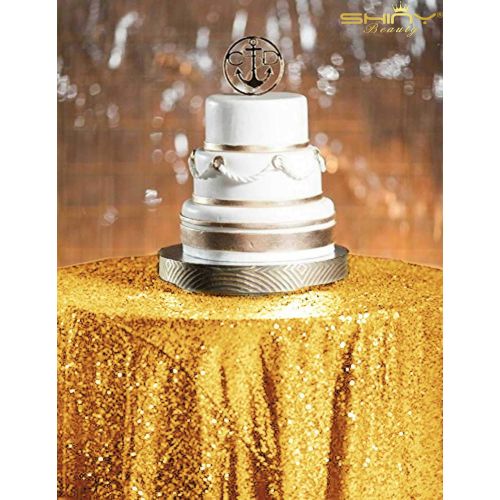  ShinyBeauty Sequin Gold Table Cloth 132Inch-Gold-Round Sequin Tablecloth Gold Table Linens-0809E