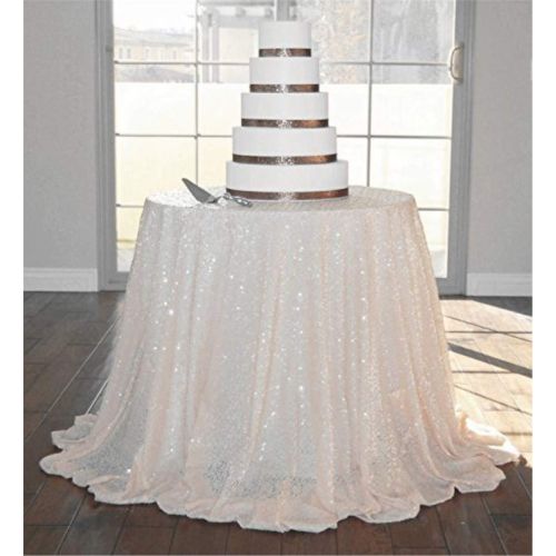  ShinyBeauty Sequin Table Cover 108Inch-Ivory-Round Sequin Tablecloth Ivory Elegant Tablecloth-0809E