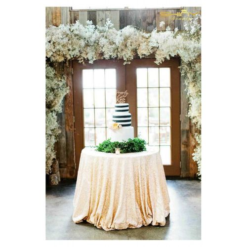  ShinyBeauty Sequin Table Cover 108Inch-Ivory-Round Sequin Tablecloth Ivory Elegant Tablecloth-0809E