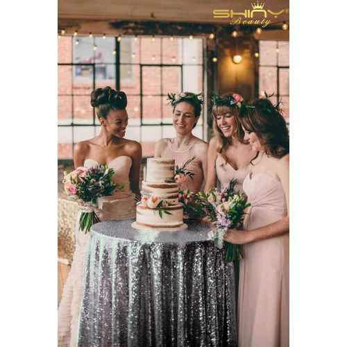  ShinyBeauty Gunmetal Sequin Tablecloth 72Inch Gunmetal Round Linen Tablecloth Sequin Table Cover