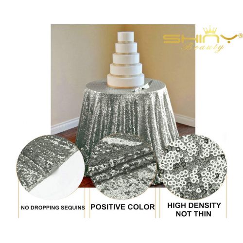  ShinyBeauty Gunmetal Sequin Tablecloth 72Inch Gunmetal Round Linen Tablecloth Sequin Table Cover