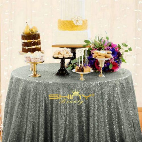  ShinyBeauty Gunmetal Sequin Tablecloth 72Inch Gunmetal Round Linen Tablecloth Sequin Table Cover