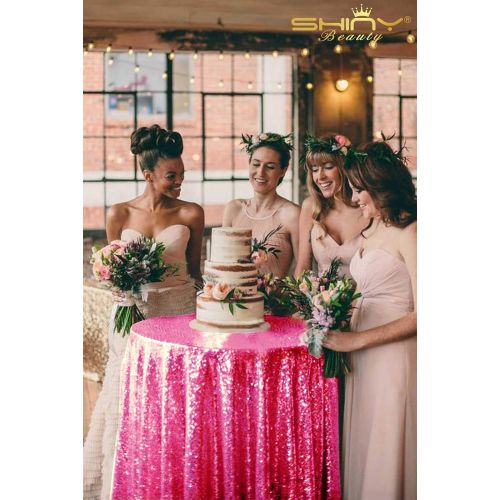  ShinyBeauty Sequin Table Cover 108Inch-Fuchsia-Round Sequin Tablecloth Fuchsia Elegant Tablecloth-0809E