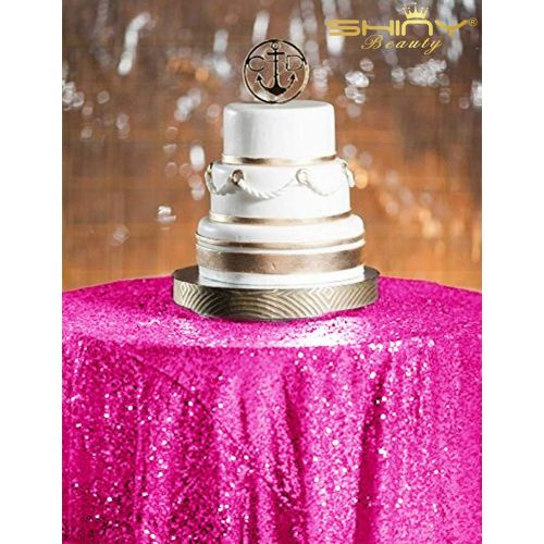  ShinyBeauty Sequin Table Cover 108Inch-Fuchsia-Round Sequin Tablecloth Fuchsia Elegant Tablecloth-0809E