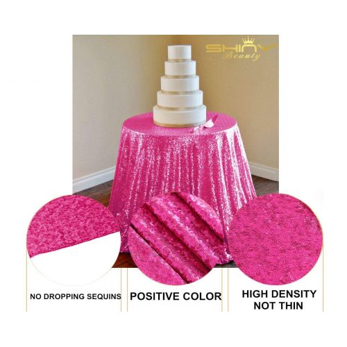  ShinyBeauty Sequin Table Cover 108Inch-Fuchsia-Round Sequin Tablecloth Fuchsia Elegant Tablecloth-0809E