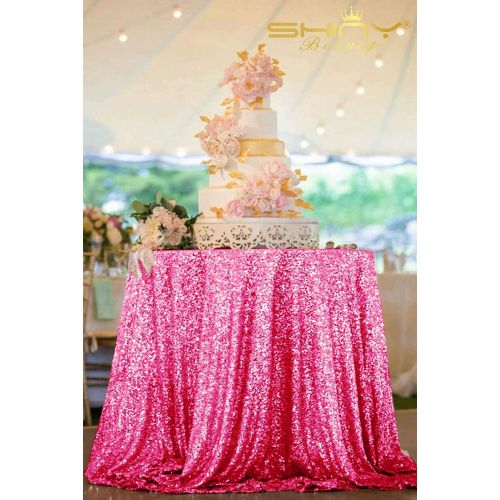  ShinyBeauty Sequin Table Cover 108Inch-Fuchsia-Round Sequin Tablecloth Fuchsia Elegant Tablecloth-0809E