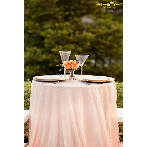  ShinyBeauty Peach-72in Round-Sequin Tablecloth for Wedding/Party/Decor