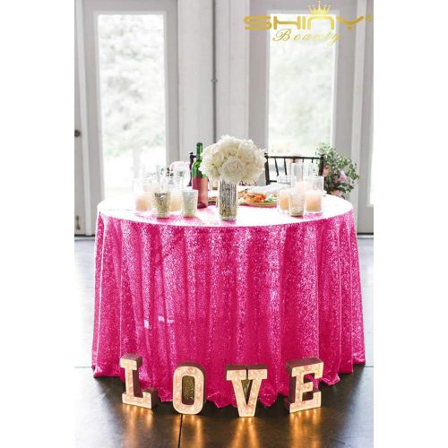  ShinyBeauty Fuchsia Party Decorations 120Inch-Hot Pink-Round Tablecloth Twinkle Twinkle Little Star Decorations-0809E