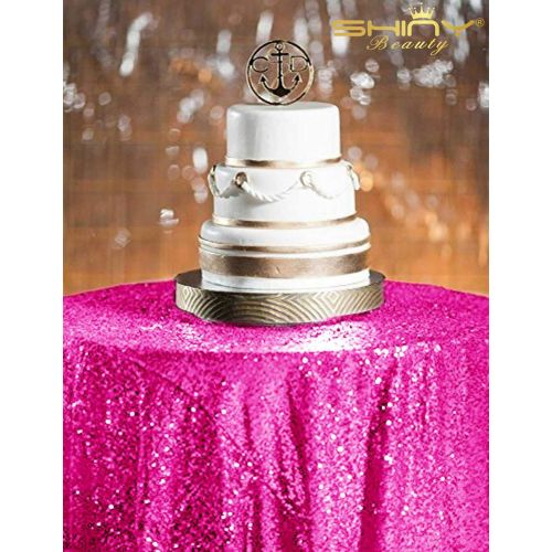  ShinyBeauty Fuchsia Sequin Tablecloth 72Inch Hot Pink Round Linen Tablecloth Sequin Fabric