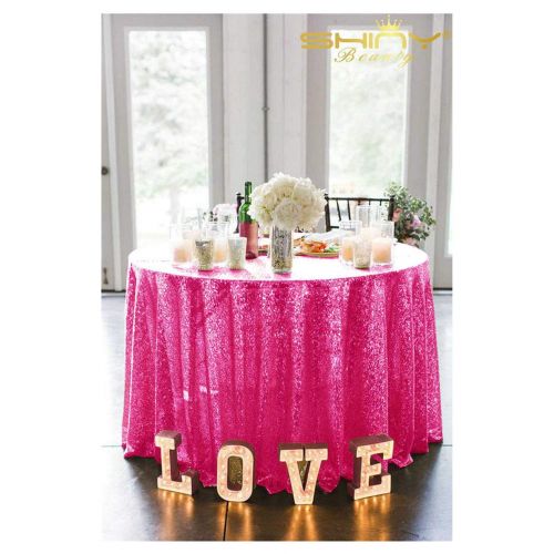  ShinyBeauty Fuchsia Sequin Tablecloth 72Inch Hot Pink Round Linen Tablecloth Sequin Fabric