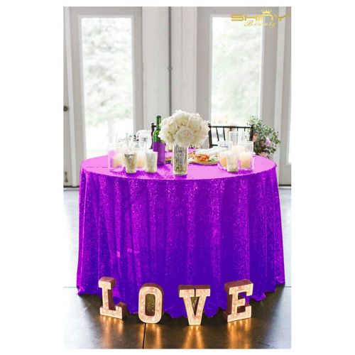  ShinyBeauty Purple Sequin Tablecloth 72Inch Royal Purple Round Linen Tablecloth Party Decorations