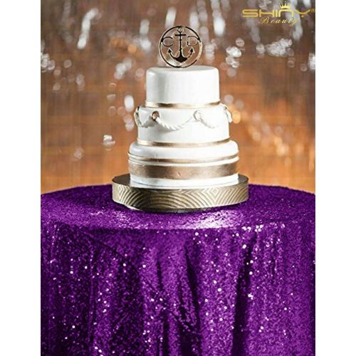  ShinyBeauty Purple Sequin Tablecloth 72Inch Royal Purple Round Linen Tablecloth Party Decorations