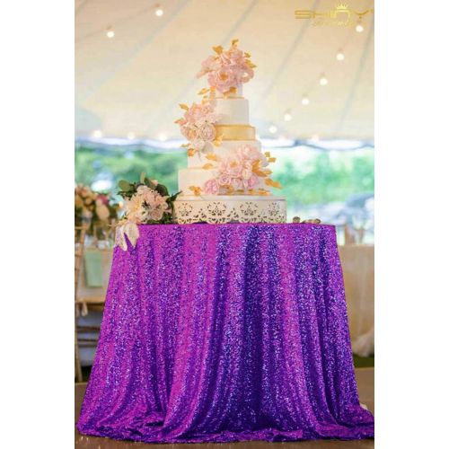  ShinyBeauty Purple Sequin Tablecloth 72Inch Royal Purple Round Linen Tablecloth Party Decorations