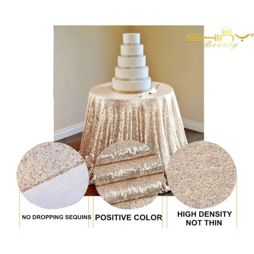  ShinyBeauty Sequin Table Cover 108Inch-Champagne-Round Sequin Tablecloth Champagne Elegant Tablecloth-0809E