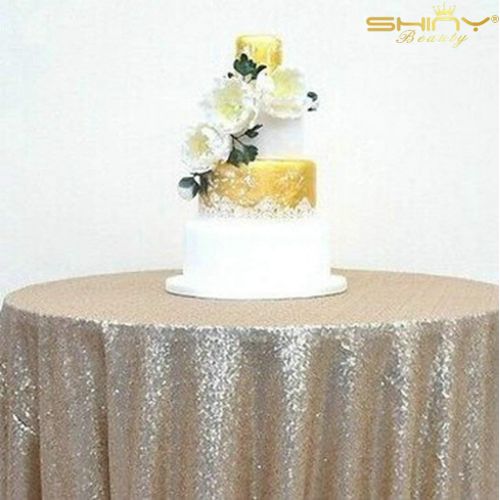  ShinyBeauty Sequin Table Cover 108Inch-Champagne-Round Sequin Tablecloth Champagne Elegant Tablecloth-0809E