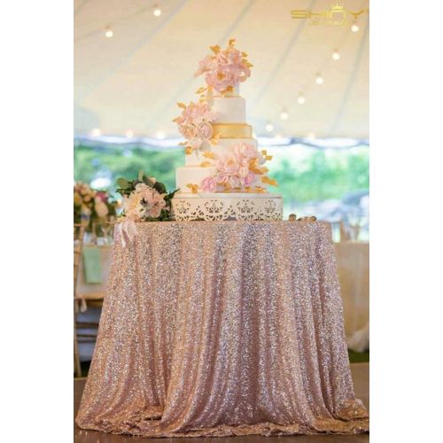  ShinyBeauty Sequin Table Cover 108Inch-Champagne-Round Sequin Tablecloth Champagne Elegant Tablecloth-0809E