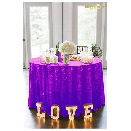  ShinyBeauty Sequin Purple Table Cloth 132Inch-Purple-Round Sequin Tablecloth Royal Purple Table Linens-0809E