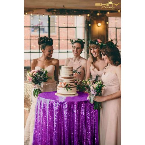  ShinyBeauty Sequin Purple Table Cloth 132Inch-Purple-Round Sequin Tablecloth Royal Purple Table Linens-0809E