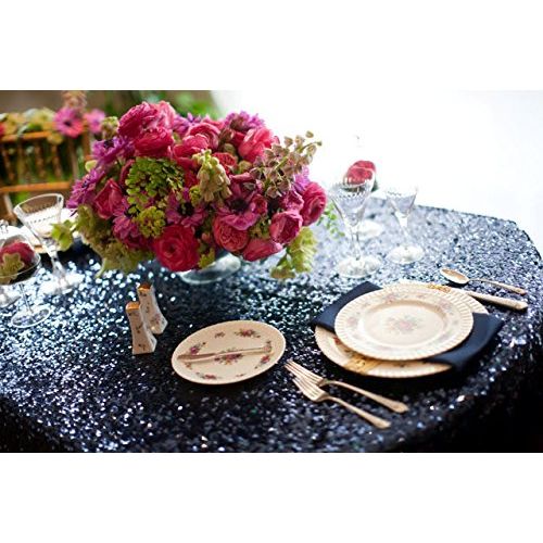  ShinyBeauty Sequin Table Cover 108Inch-Midnight Blue-Round Sequin Tablecloth Midnight Blue Elegant Tablecloth-0809E