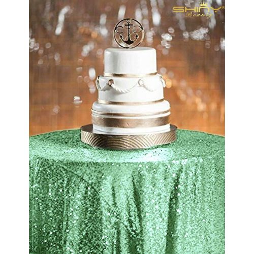  ShinyBeauty Sequin Mint Table Cloth 132Inch-Mint-Round Sequin Tablecloth Mint Table Linens-0809E