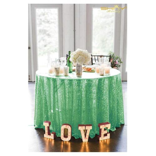  ShinyBeauty Sequin Mint Table Cloth 132Inch-Mint-Round Sequin Tablecloth Mint Table Linens-0809E