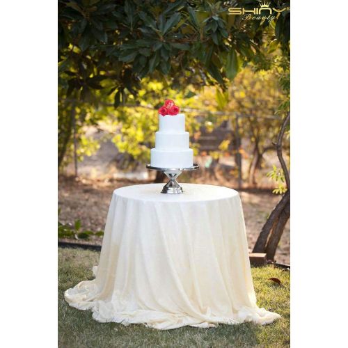  ShinyBeauty Sequin Ivory Table Cloth 132Inch-Ivory-Round Sequin Tablecloth Ivory Table Linens-0809E
