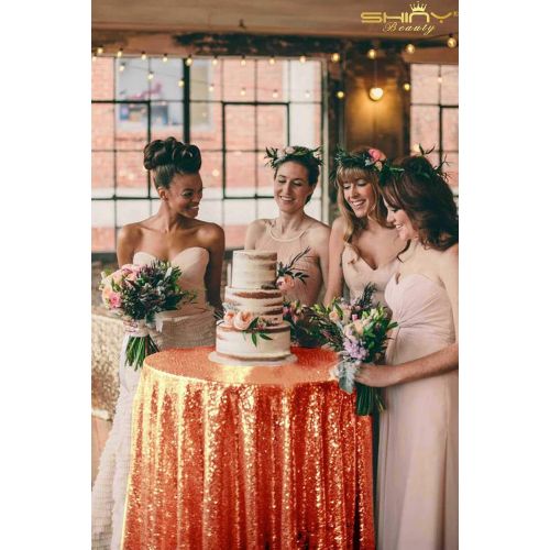  ShinyBeauty Sequin Orange Table Cloth 132Inch-Orange-Round Sequin Tablecloth Orange Table Linens-0809E