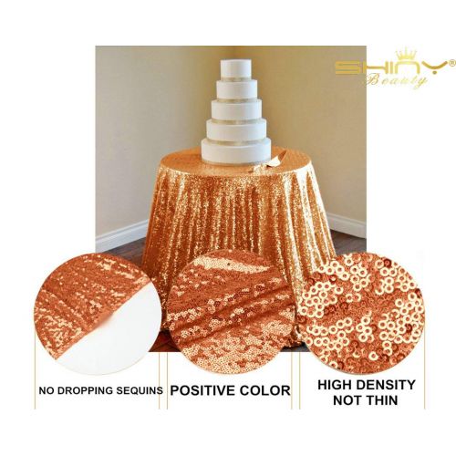  ShinyBeauty Sequin Orange Table Cloth 132Inch-Orange-Round Sequin Tablecloth Orange Table Linens-0809E