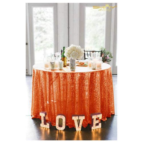  ShinyBeauty Sequin Orange Table Cloth 132Inch-Orange-Round Sequin Tablecloth Orange Table Linens-0809E