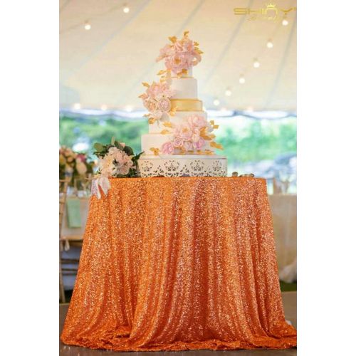  ShinyBeauty Sequin Orange Table Cloth 132Inch-Orange-Round Sequin Tablecloth Orange Table Linens-0809E