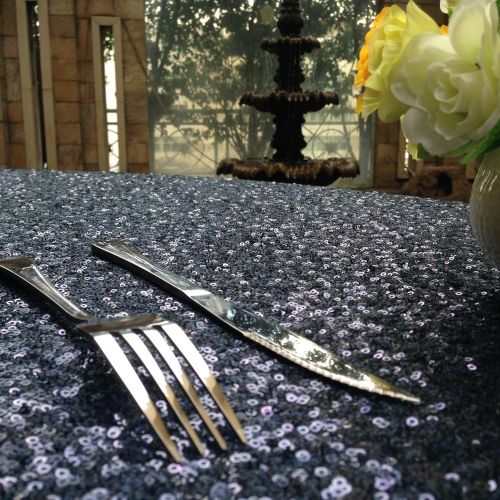  ShinyBeauty Sequin Midnight Blue Table Cloth 132Inch-Midnight Blue-Round Sequin Tablecloth Midnight Blue Table Linens-0809E