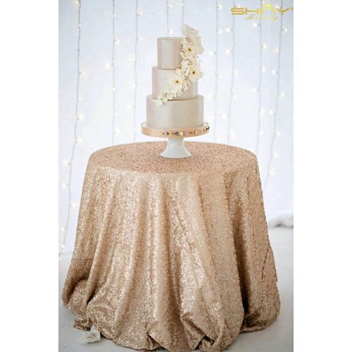  ShinyBeauty Champagne-72in Round-Sequin Tablecloth for Wedding/Party/Decor (Champagne)