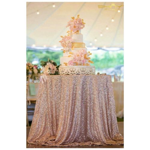  ShinyBeauty Sequin Champagne Table Cloth 132Inch-Champagne Blush-Round Sequin Tablecloth Champagne Table Linens-0809E