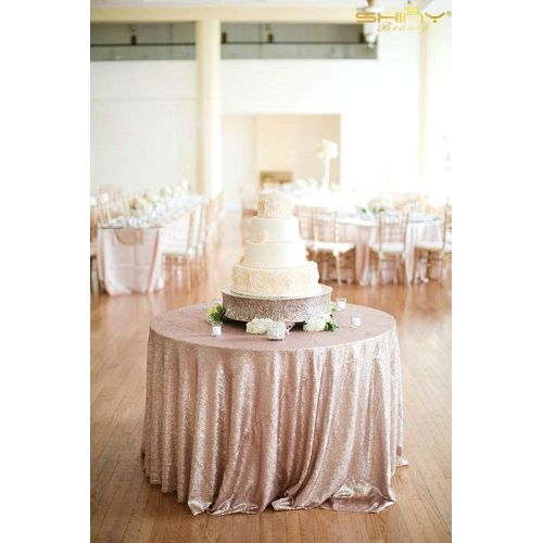  ShinyBeauty Sequin Champagne Table Cloth 132Inch-Champagne Blush-Round Sequin Tablecloth Champagne Table Linens-0809E