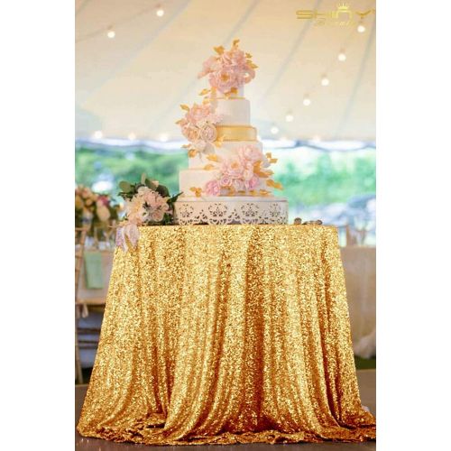  ShinyBeauty Sequin Table Cover 108Inch-Gold-Round Sequin Tablecloth Gold Elegant Tablecloth-0809E