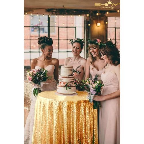  ShinyBeauty Sequin Table Cover 108Inch-Gold-Round Sequin Tablecloth Gold Elegant Tablecloth-0809E