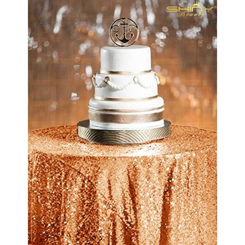  ShinyBeauty 72 Round Rose Gold Sequin Tablecloth to The Floor Wedding