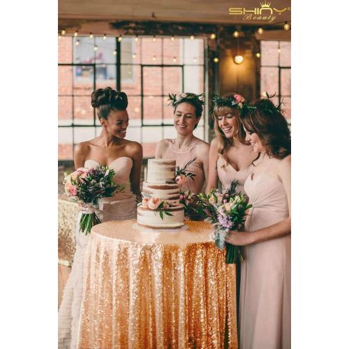  ShinyBeauty 72 Round Rose Gold Sequin Tablecloth to The Floor Wedding