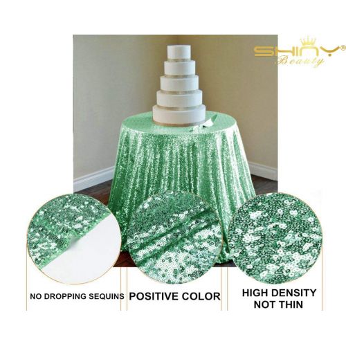  ShinyBeauty Sequin Table Cover 108Inch-Mint-Round Sequin Tablecloth Mint Elegant Tablecloth-0809E