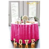 ShinyBeauty Sequin Fuchsia Table Cloth 132Inch-Hot Pink-Round Sequin Tablecloth Fuchsia Table Linens-0809E
