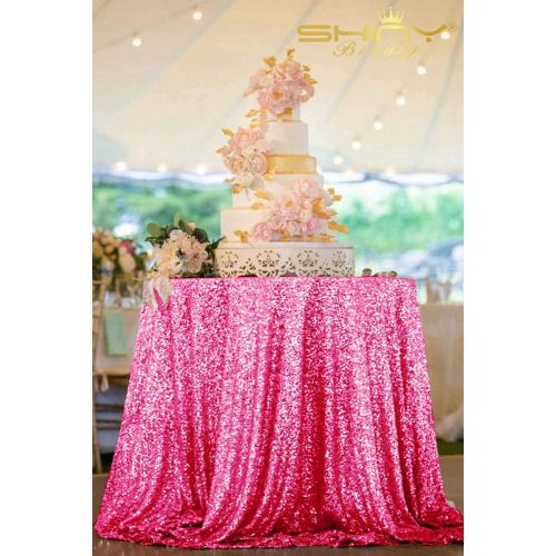  ShinyBeauty Sequin Fuchsia Table Cloth 132Inch-Hot Pink-Round Sequin Tablecloth Fuchsia Table Linens-0809E
