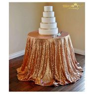 ShinyBeauty Sequin Rose Gold Table Cloth 132Inch-Rose Gold-Round Sequin Tablecloth Rose Gold Table Linens-0809E