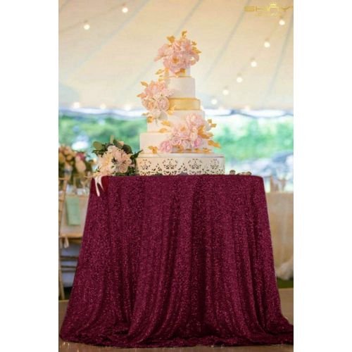  ShinyBeauty Burgundy Sequin Tablecloth 72Inch Wine Round Linen Tablecloth Sequin Burgundy Table Cloth-190330E