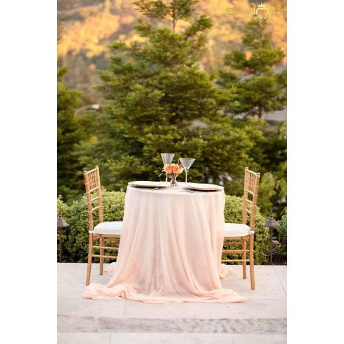  ShinyBeauty Sequin Table Cover 108Inch-Peach-Round Sequin Tablecloth Peach Elegant Tablecloth -0809E