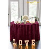 ShinyBeauty Sequin Burgundy Table Cloth 132Inch-Burgundy-Round Sequin Tablecloth Wine Table Linens-190330E