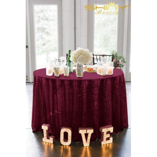  ShinyBeauty Sequin Burgundy Table Cloth 132Inch-Burgundy-Round Sequin Tablecloth Wine Table Linens-190330E