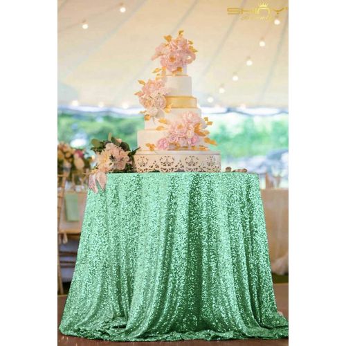  ShinyBeauty Mint Sequin Tablecloth 72Inch Light Green Round Linen Tablecloth Backdrop Stand