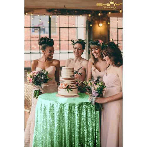  ShinyBeauty Mint Sequin Tablecloth 72Inch Light Green Round Linen Tablecloth Backdrop Stand