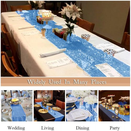  [아마존베스트]ShinyBeauty 12x72-Inch Rectangle-Baby Blue-Sequin Table Runner- for Wedding/Party/Decor-200111E