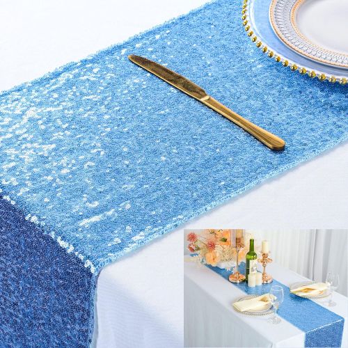  [아마존베스트]ShinyBeauty 12x72-Inch Rectangle-Baby Blue-Sequin Table Runner- for Wedding/Party/Decor-200111E